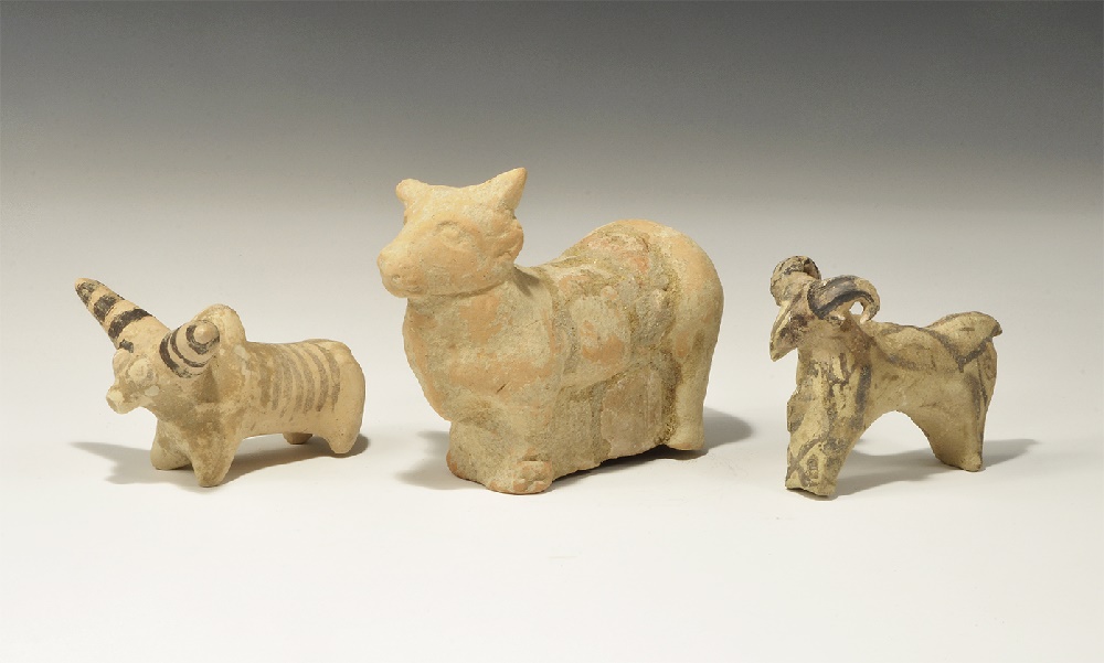 Indus Valley Ceramic Animal Group3300-1300 BC. A mixed group of animal figurines comprising: a