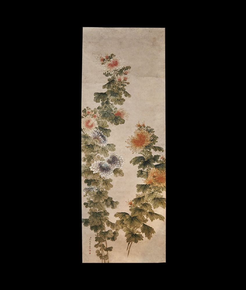 Chinese Painted Scroll Wall Hanging20th century AD. A painting on a fabric backing with rod to