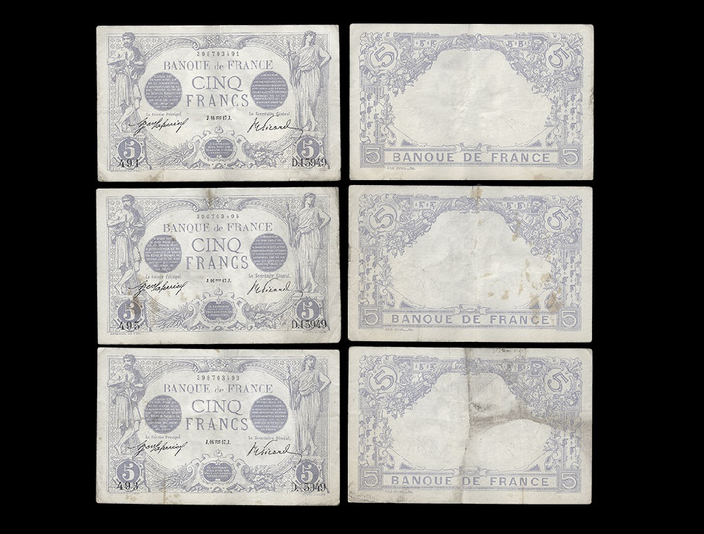 World Banknotes - France - 1909-1912 Issue - 5 Francs Group [3]1912-1917, serial numbers