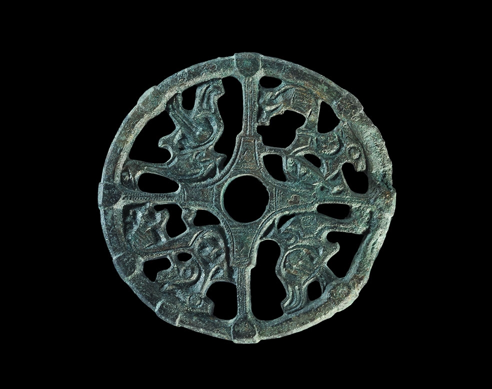 Viking Bronze Oseberg Style Openwork Roundel 9th century AD. A cast bifacial openwork roundel with