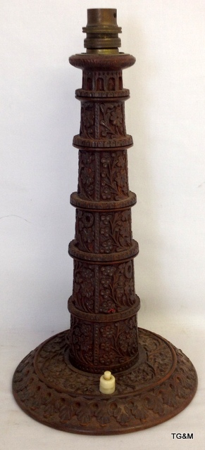 Indian Kashmir carved wooden table lamp