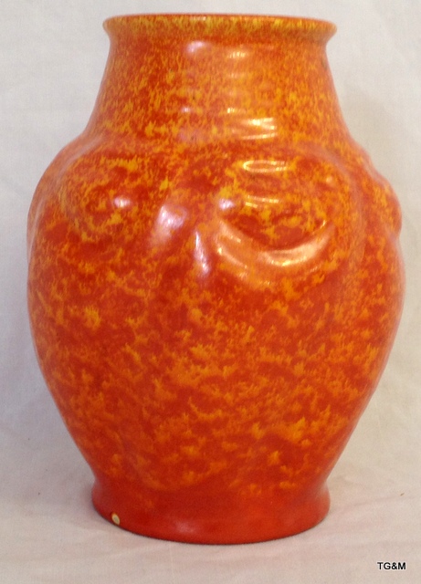 Pilkingtons Royal Lancastrian orange lustre glazed vase, shape 3303