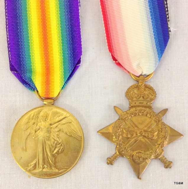 A 1915 Star & Victory Medal pair to 3959 Sergeant T Slater of the Northumberland Fusiliers