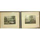 A Pair of framed hand coloured engraving of fishing by J.Pollard