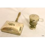 A silver plated warming pan and plated travelling compact miniature stove