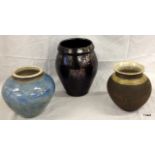 3 Art Pottery vases including Eleanor Newell (Flaxton Pottery)