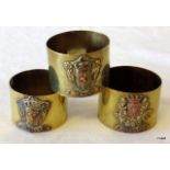 Three napkin ring souvenirs of WW1 battlefields to the towns of Doullens Etaples and Namur