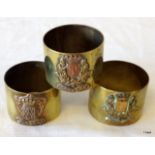 Three napkin ring souvenirs of WW1 battlefields to the towns of Bailleul Bapaume and La Somme