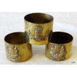 Three napkin ring souvenirs of WW1 battlefields to the towns of Ypres, Pau and Bailleul