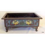 C19th Chinese bronze and enamel trough incense burner on 4 legs.  31cm by 22cm.