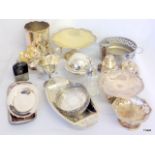 A collection of silver plate including comport/wine cooler