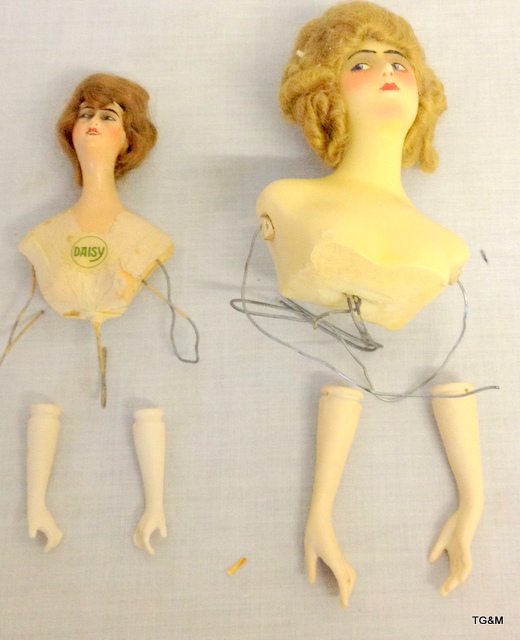 2 wax dolls heads with some limbs - Image 2 of 2