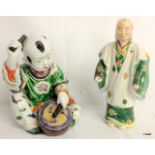 2 x C19th Japanese porcelain figures.  Boy with drum 19cm high, and standing figure 22cm high