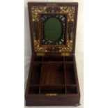 A Victorian, Mahogany ladies make-up box with carved and ivory inlaid mirror frame inside, 32cm long