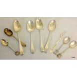 A collection of silver including Georgian dessert spoons, total weight 199gms