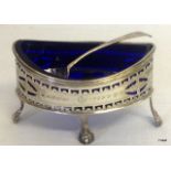 A Georgian silver salt with bright cut decoration and Bristol Blue Glass Liner, hallmarked London