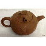 Chinese Yixing pottery clouds teapot with dragon head lid and mobile head and tongue.  Impressed