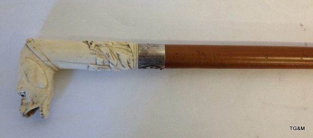 A carved ivory dog head walking stick - Image 2 of 2