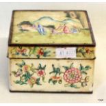 A 19th Century Chinese Canton Enamel square lidded box 9.5x9.5x6.5cm