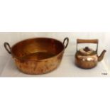 A copper preserving pan and a copper kettle