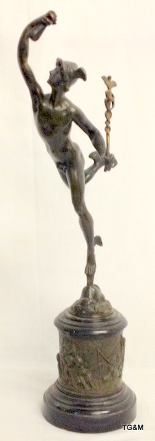 C19th bronze figure of Mercury on ornate base. 54cm high.