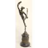 C19th bronze figure of Mercury on ornate base. 54cm high.