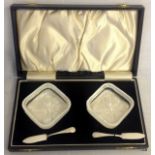 Silver and cut glass butter dishes and knife set from M Gerard Aberdeen in original box