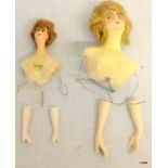 2 wax dolls heads with some limbs