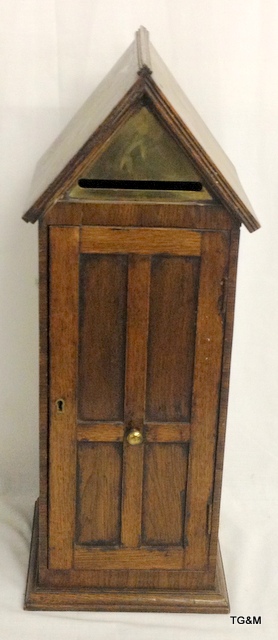 Oak sentry box style hotel post box.  64cm high - Image 2 of 2