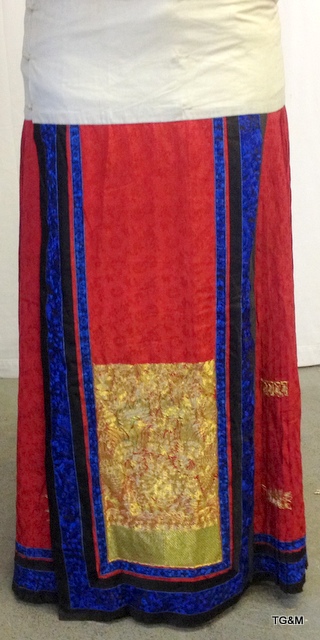 A Chinese silk Court underskirt (red, blue & gold)