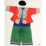 A Chinese Court silk trousers, jacket and hat, child's size