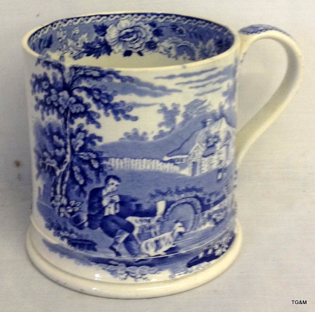 A Staffordshire Victorian Cider mug with blue and white transfer decoration c1860 - Image 2 of 2