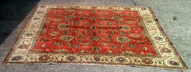 An handmade Persian woolen antique tabriz carpet 375 x 335cm