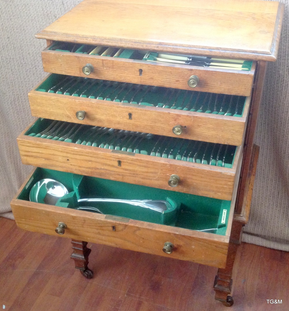 Silver canteen of cutlery in fitted five drawer cabinet by Walker & Hall