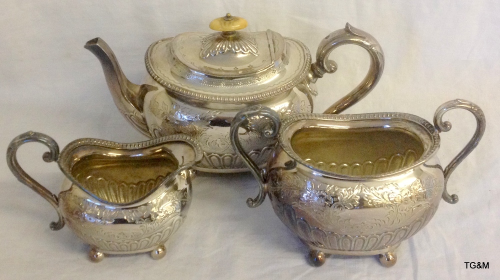 Edwardian silver plated three piece tea set