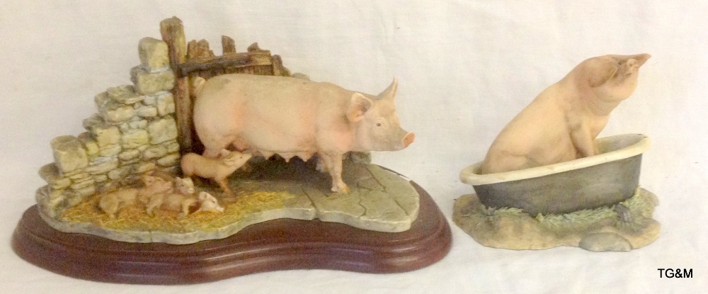 Two Border Fine Arts models of pigs "Last to finish" and "Hog wash"