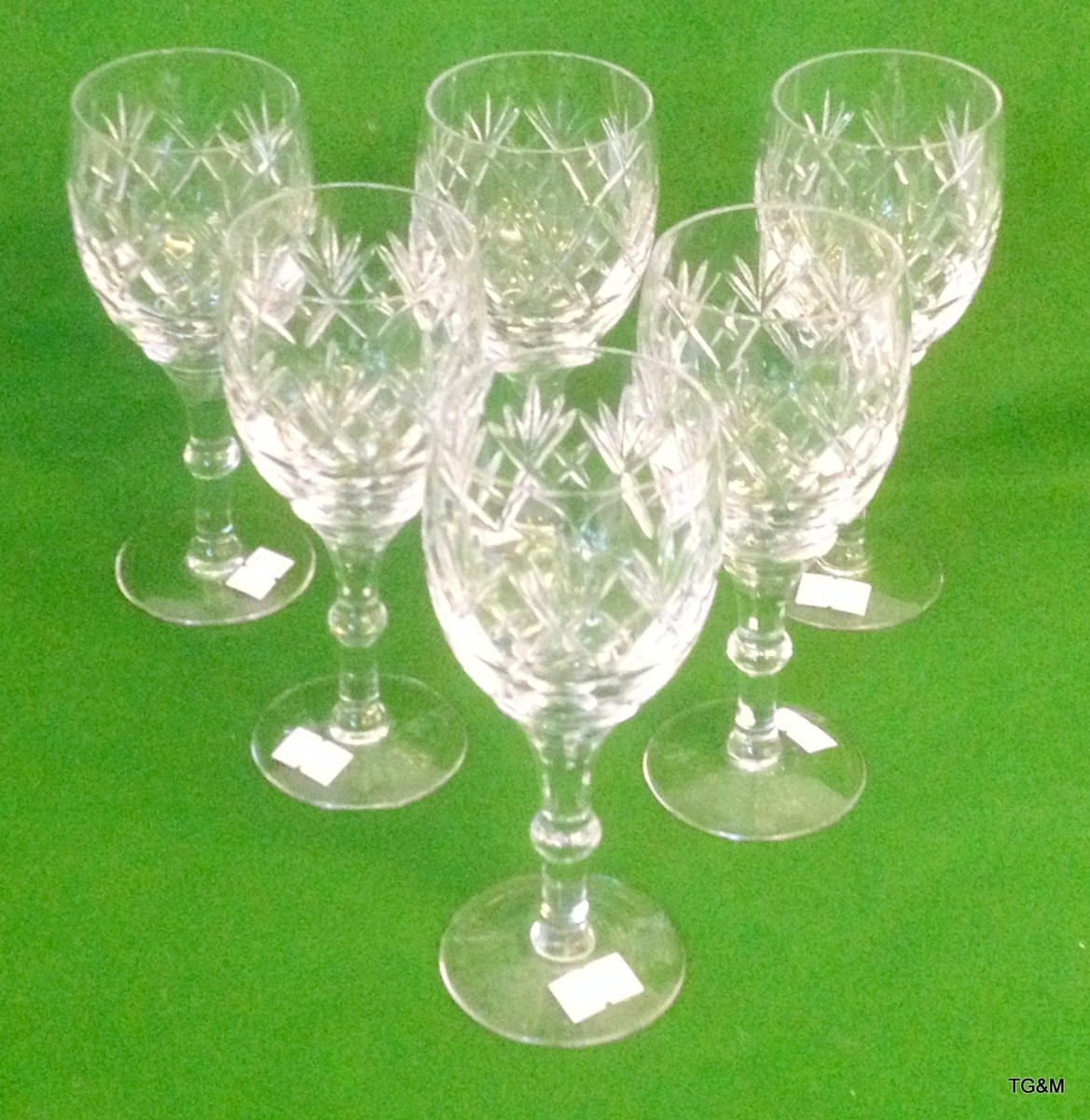 Six Royal Doulton cut crystal large wine glasses