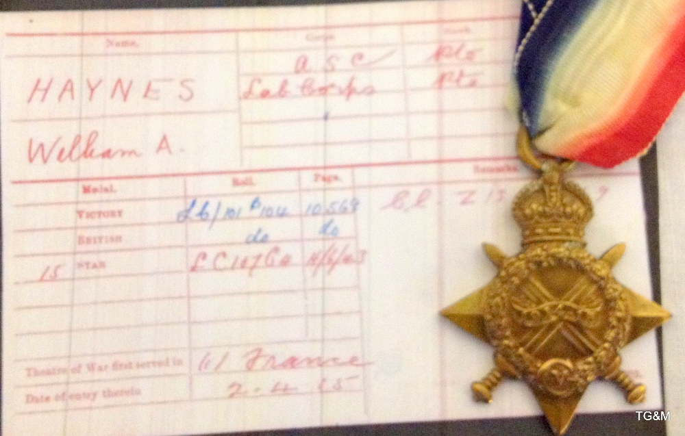 A 1915 Star named to SS-7547 Private William Haynes of the Army Service Corps with a copy of his