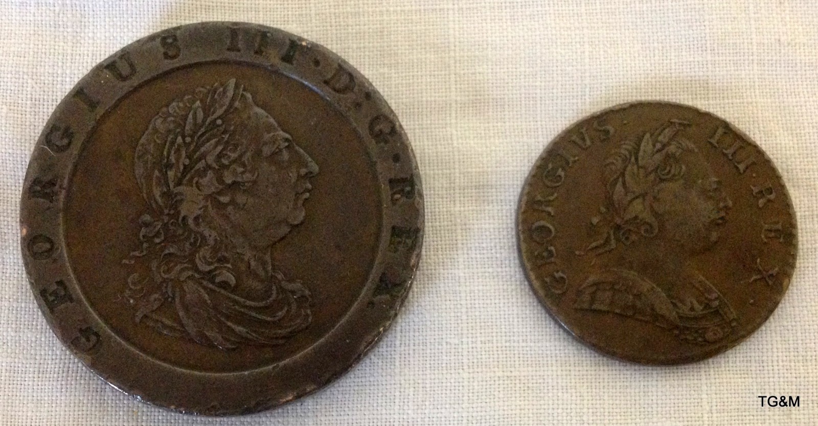 Fine cartwheel 2p Georgian coin 1797 and fine 1/2p 1775