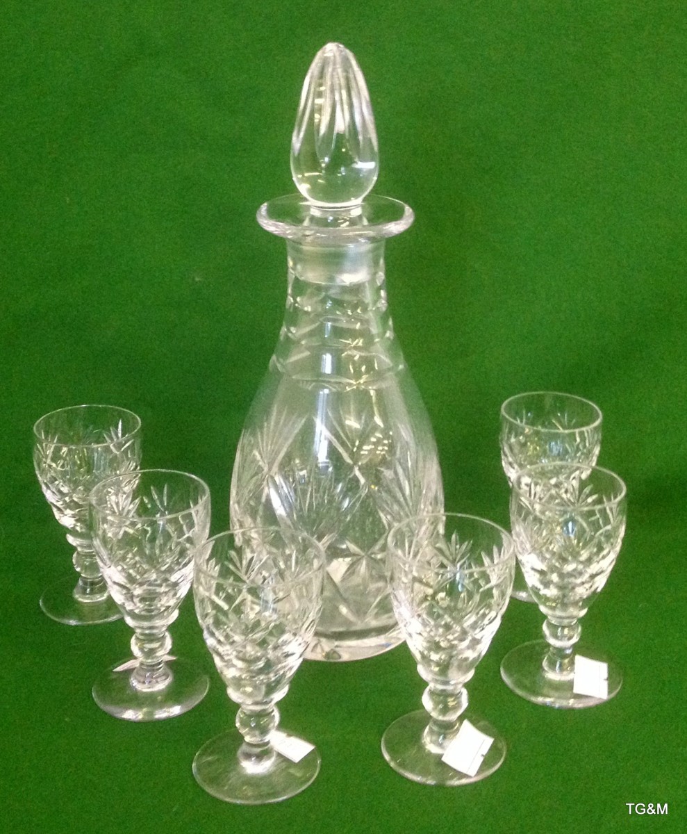 Royal Doulton crystal sherry glasses and decanter