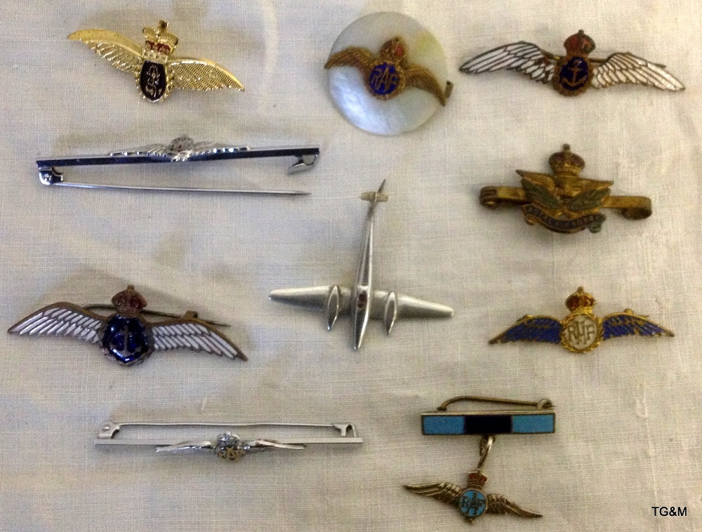 Ten assorted WW1 & WW2 Royal Air Force sweetheart brooches