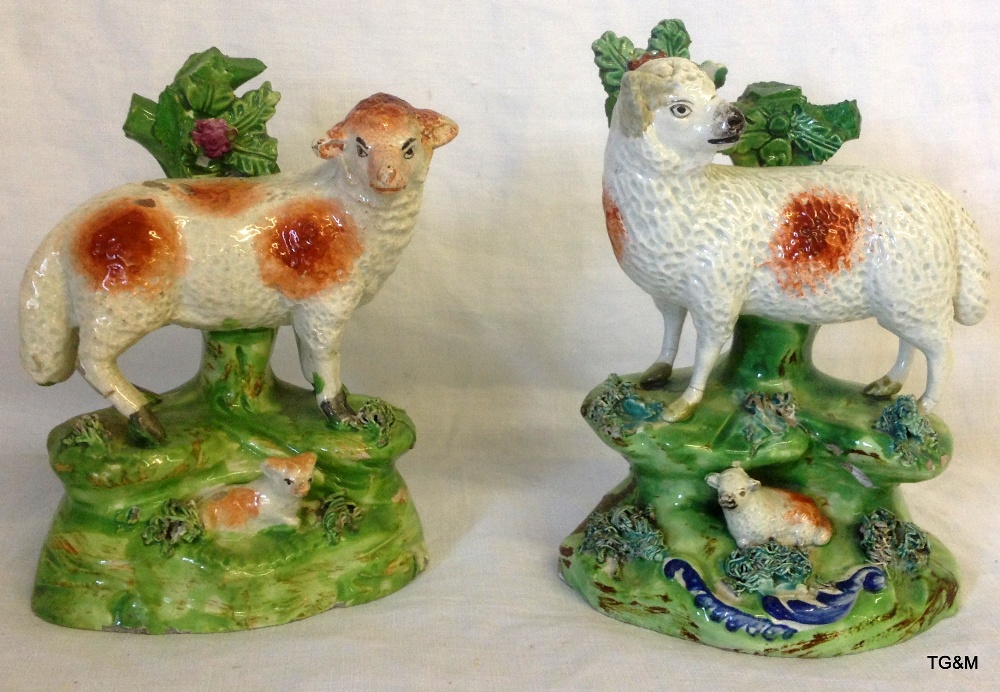 Pair of Staffordshire pottery figures of sheep a/f