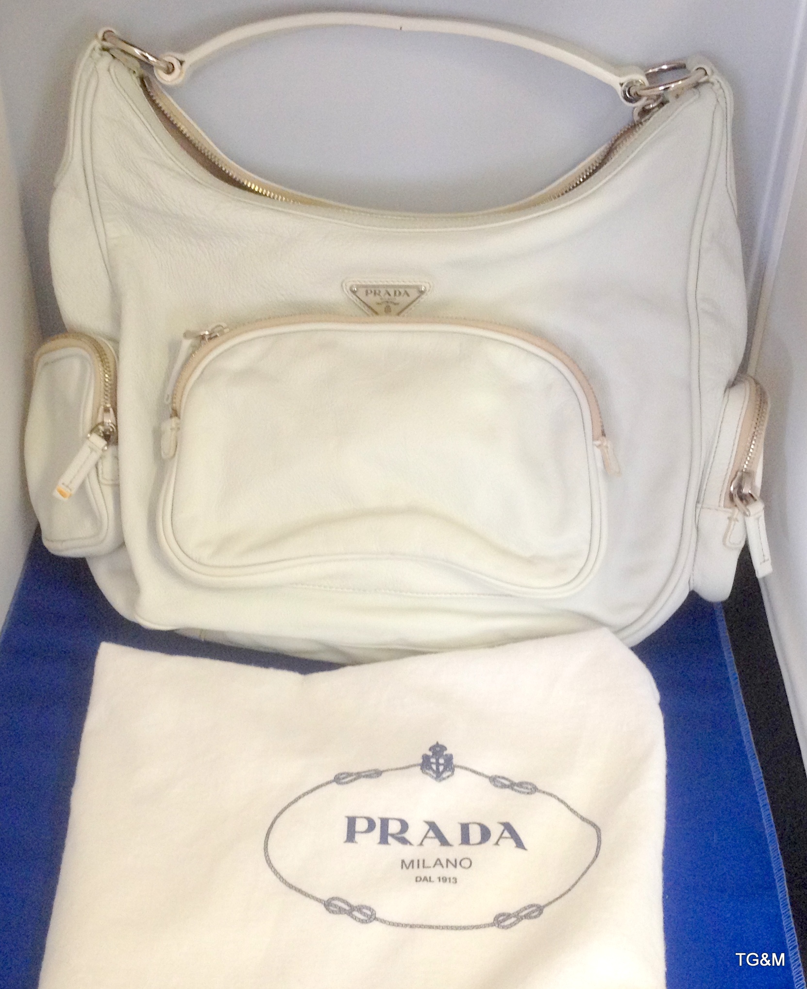 Prada white leather handbag