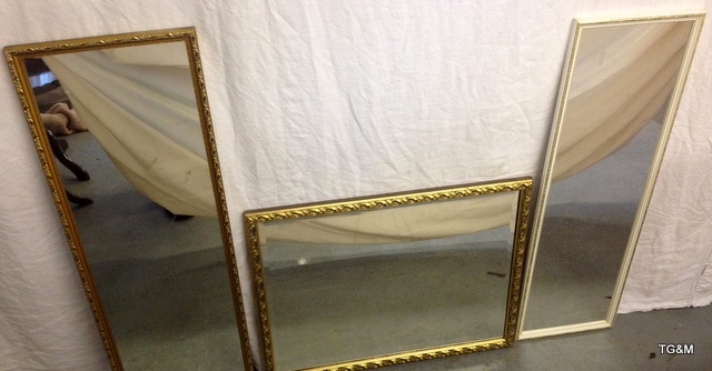 Two gilt mirror and a white mirror