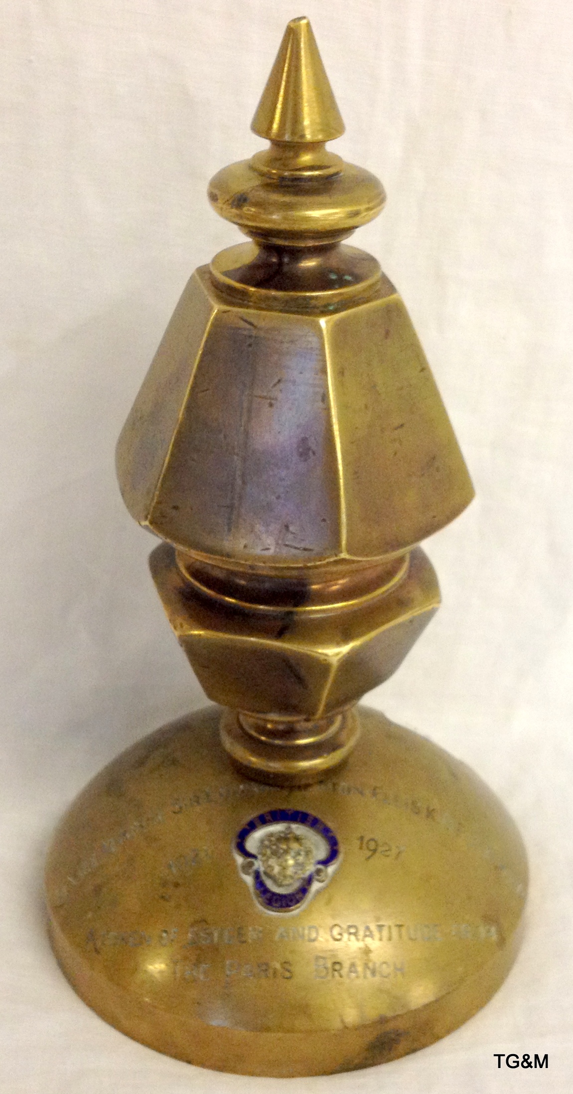 A very heavy desk ornament from the Paris branch of the British Legion in 1927 presented to Vice