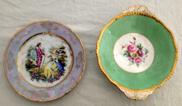 Coalport hand painted dish signed D Capey, and Limoges style plate