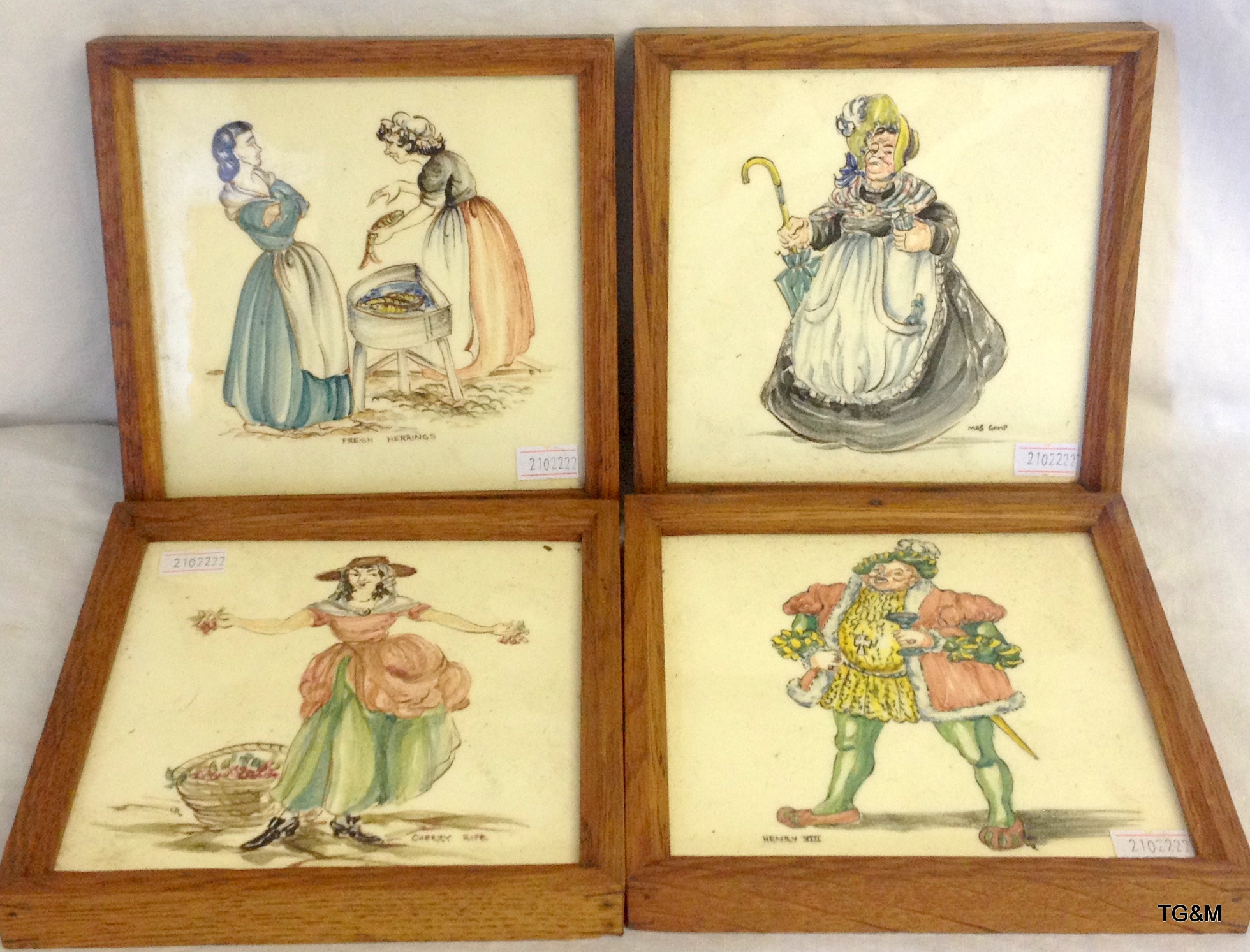 Four Victorian framed tiles