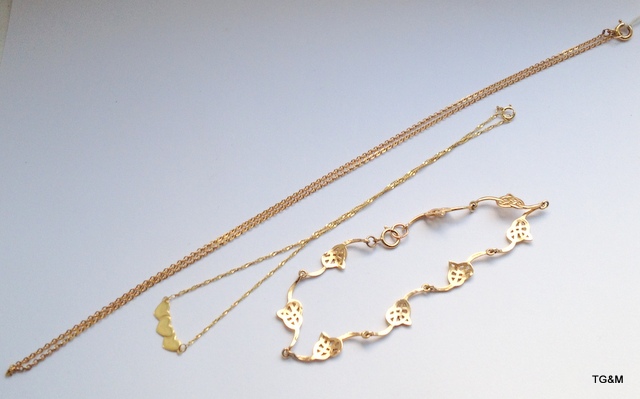 9ct gold necklace and two 9ct gold bracelets