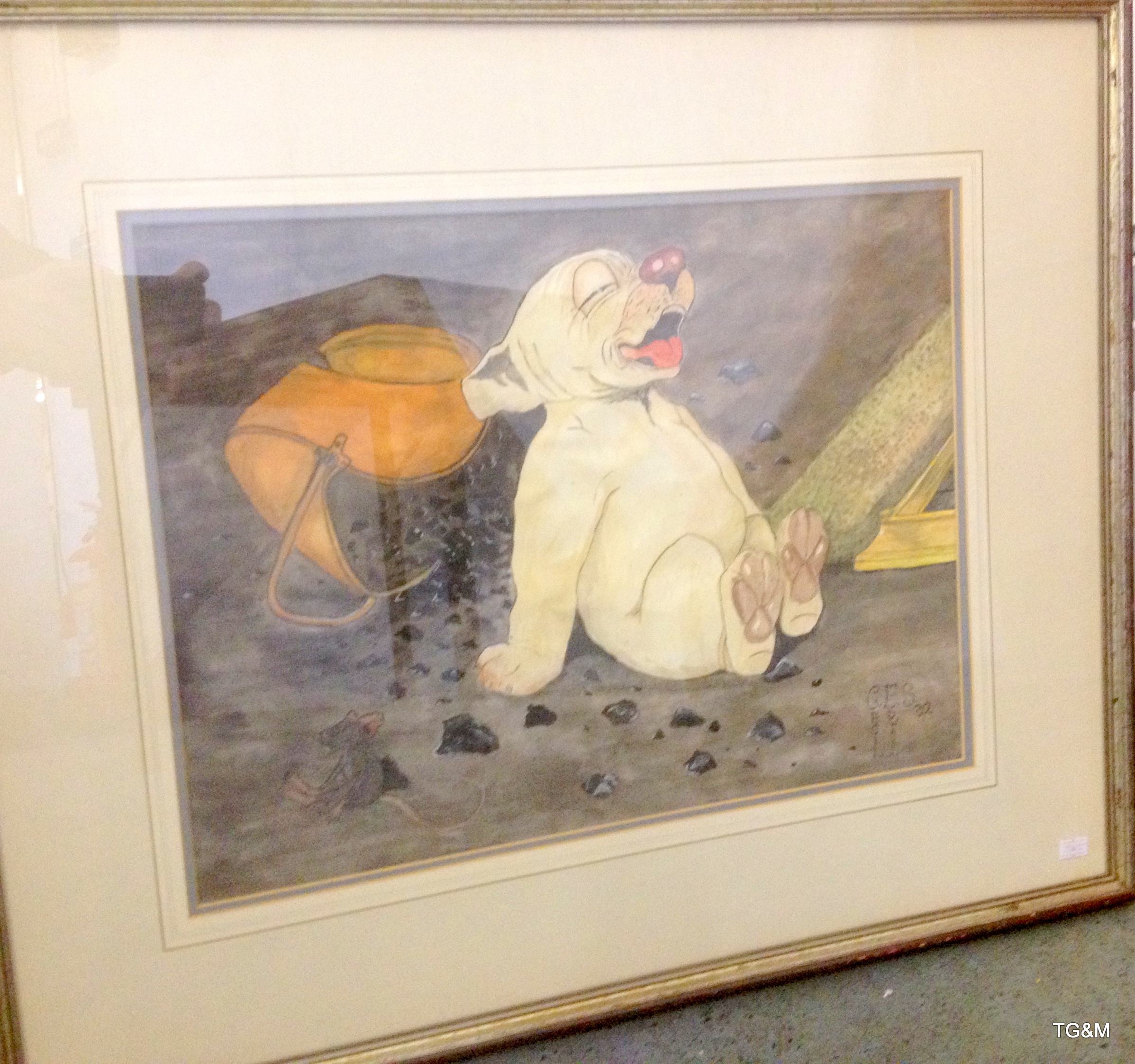 Rare framed water colour of Bonzo the dog, signed and dated 1932