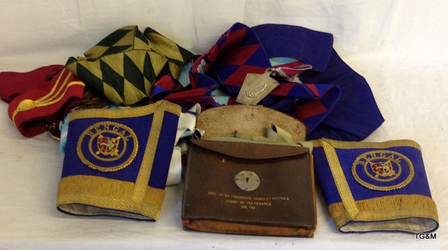 Box of Masonic regalia, including Bengal cuffs